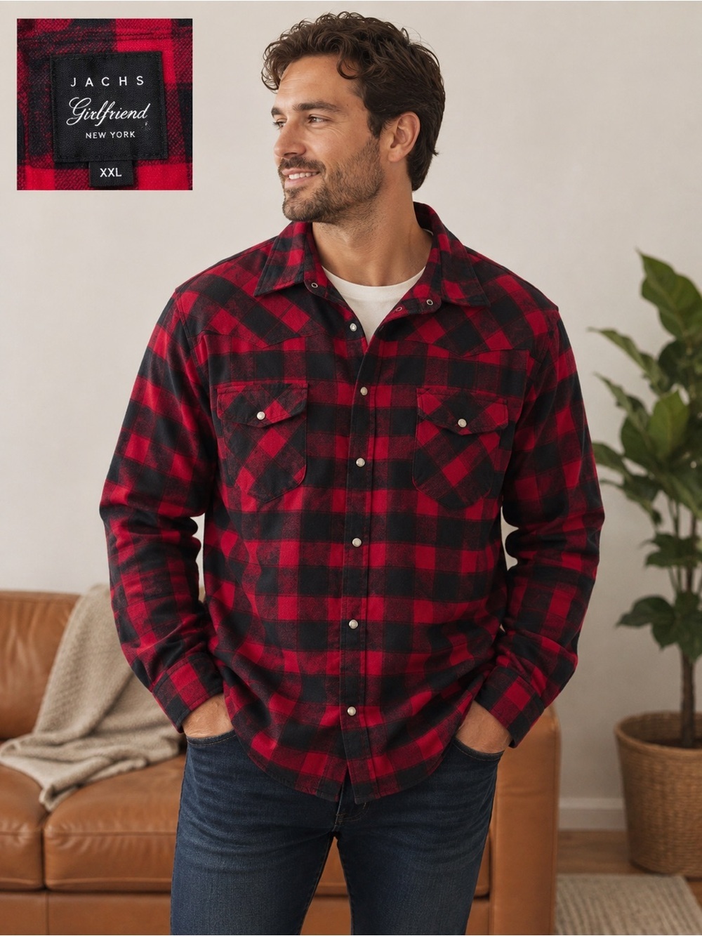 Jachs Girlfriend New York Red & Black Plaid Flannel Shirt ❤️🖤